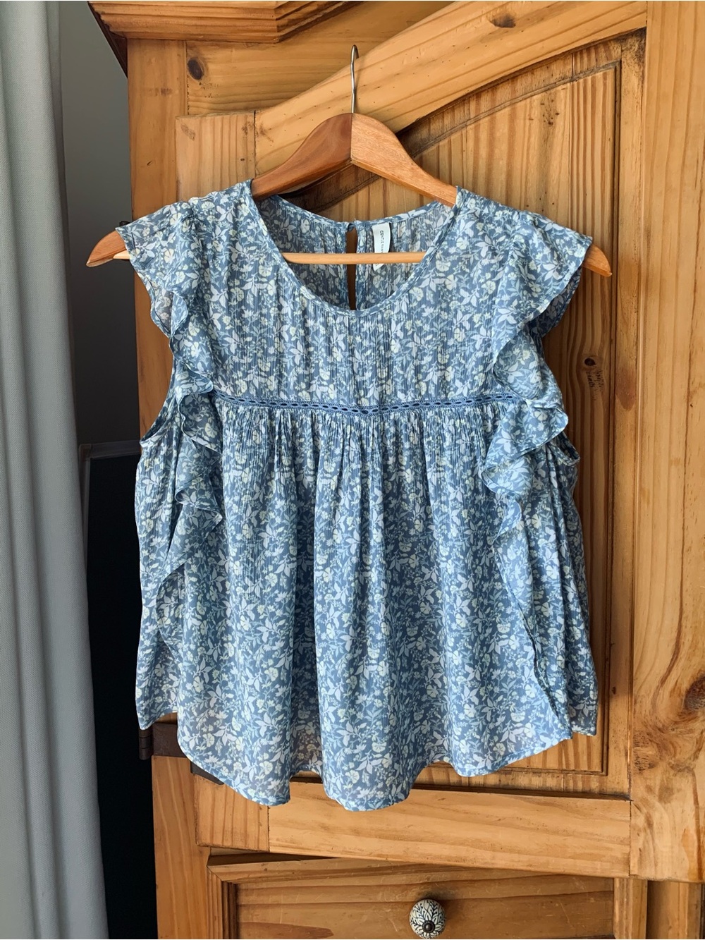 Gentle Fawn Blue Floral Ruffle Sleeve Blouse